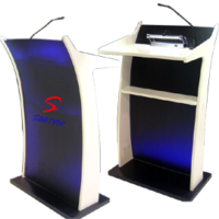 White & Black Wooden Acrylic Podium SP-510 With Gooseneck Microphone