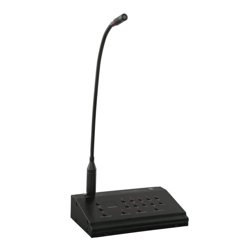 Black Ahuja APZ-501RM Remote Paging Mic Console with a flexible gooseneck microphone