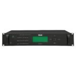 Front view of Ahuja APZ-503TM Digital Program Zone Controller, a black rack-mountable unit with a green LCD display and control buttons