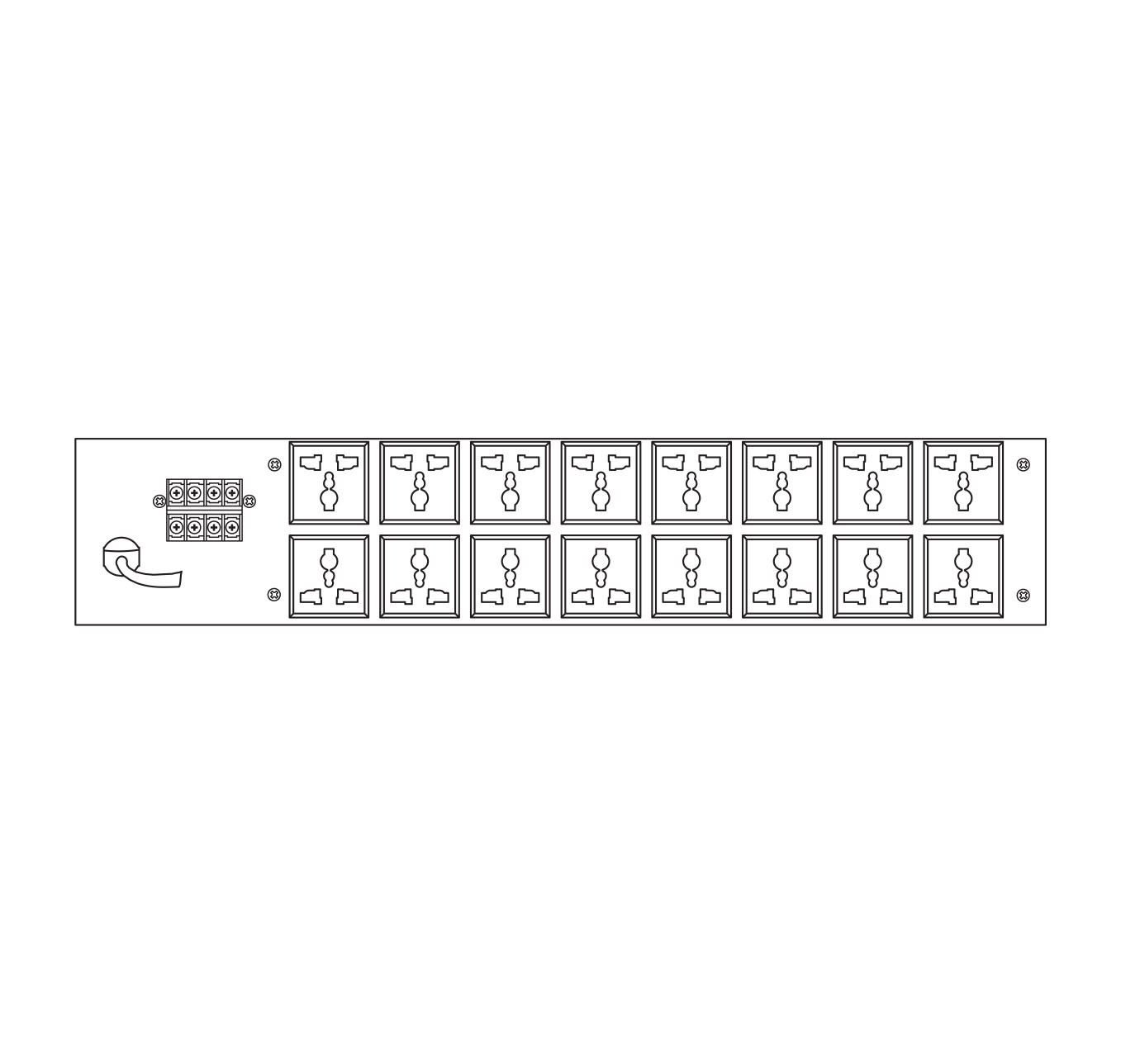 Rear panel of Ahuja APZ-505PD with 16 power sockets and main input connection