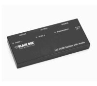 Black Box AVSP-HDMI1X2 HDMI splitter with audio, showcasing input/output ports and user-friendly design, ideal for high-definition AV distribution.
