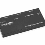 Black Box AVSP-HDMI1X2 HDMI splitter with audio, showcasing input/output ports and user-friendly design, ideal for high-definition AV distribution.