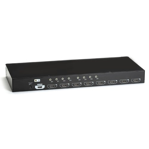 Black Box AVSP-HDMI1X8 8-Port HDMI Splitter with Audio, rear view, showing HDMI ports, power input and additional audio jacks