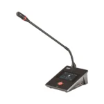 AHUJA DCS-9100C Digital Chairman Unit, showing the gooseneck microphone, small LED screen, a Talk Button, mute button, volume increase and decrease buttons, power button and a type-c port.