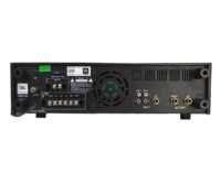 Rear panel of JBL Libra 300 Mixer Amplifier showing multiple input/output ports, power connections, and preamp line-out