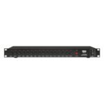 Front view of Ahuja SSW-16, a 16-channel manual zone selector with individual zone buttons, red LED indicators, power switch & ALL CALL button.