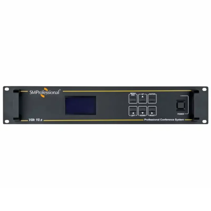 Studiomaster Vāk 10.s Professional Conference System Controller front panel with LCD display.