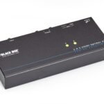 Black Box VSP-HDMI1X2-4K: 4K HDMI Splitter, side view. Shows 2 LED indicators