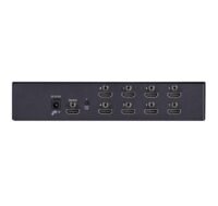 Black Box VSP-HDMI1X8-4K: 4K HDMI Splitter, rear view. Shows power input, a source input & 8 HDMI ports and a EDID copy button.