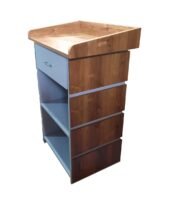 Side view of Laminated Wooden Podium Stand with broad top & 3 shelves for storage