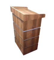 Side view of Laminated Wooden Podium Stand with broad top & 3 shelves for storage