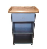 Back view of Laminated Wooden Podium Stand with broad top & 3 shelves for storage