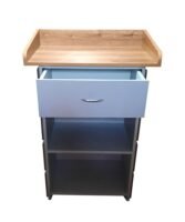 Back view of Laminated Wooden Podium Stand with broad top & 3 shelves for storage