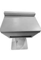 top view of Stylish White Laminated Digital Wooden Podium with sliding top