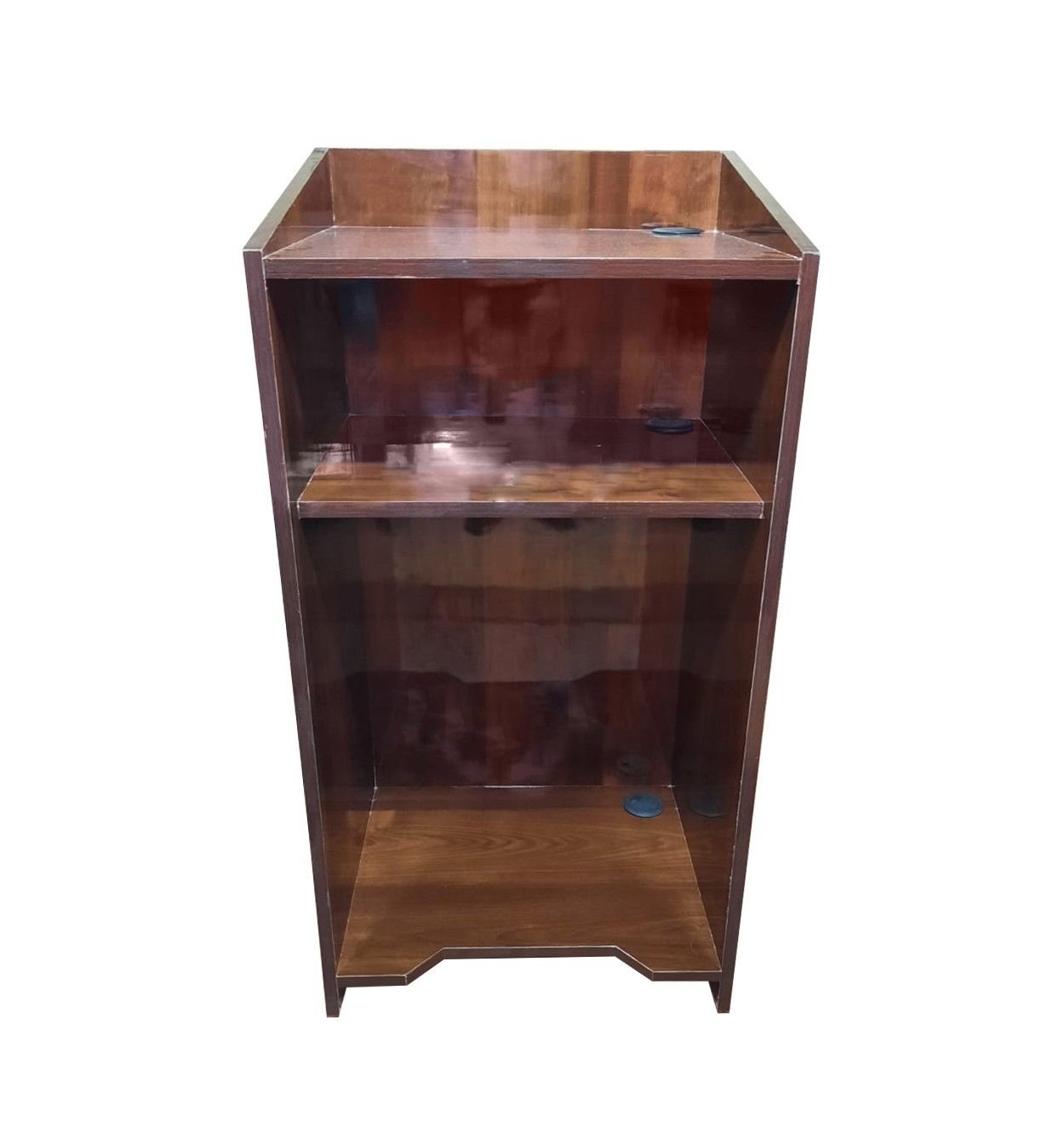 Back view of Wooden Podium Stand with 2 Shelves for Storage