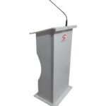Milky White Acrylic Podium Stand with Gooseneck Microphone and 2 shelves for storage (SP-103)