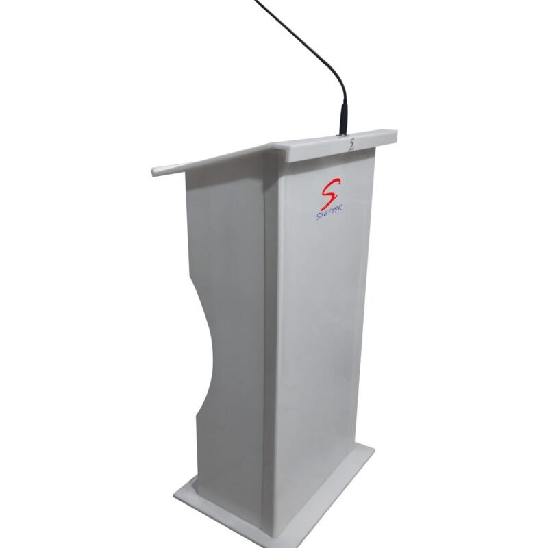 Milky White Acrylic Podium Stand with Gooseneck Microphone and 2 shelves for storage (SP-103)