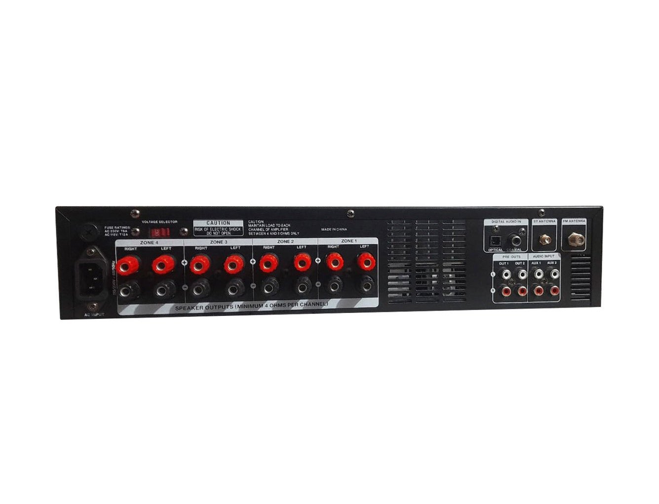 Back side of 8Z50A amplifier showing speaker terminals and connectivity options