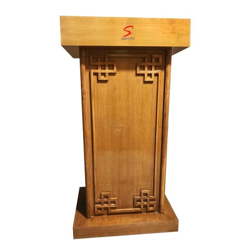Designer Teak Wooden Podium Stand with 2 shelves for storage