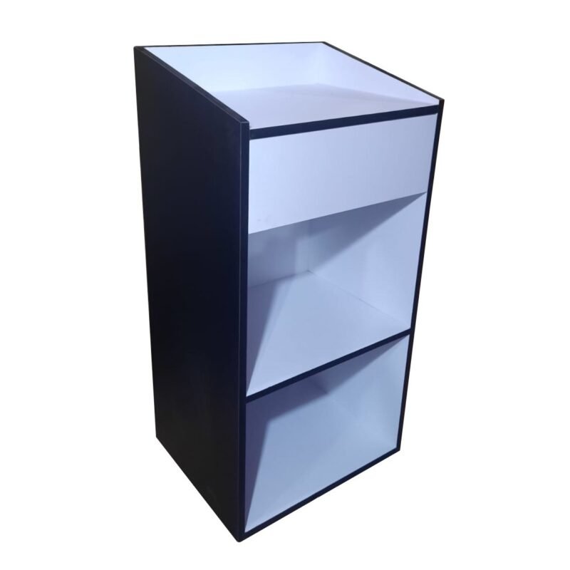 Black & White Wooden Podium Stand with 3 shelves for storage