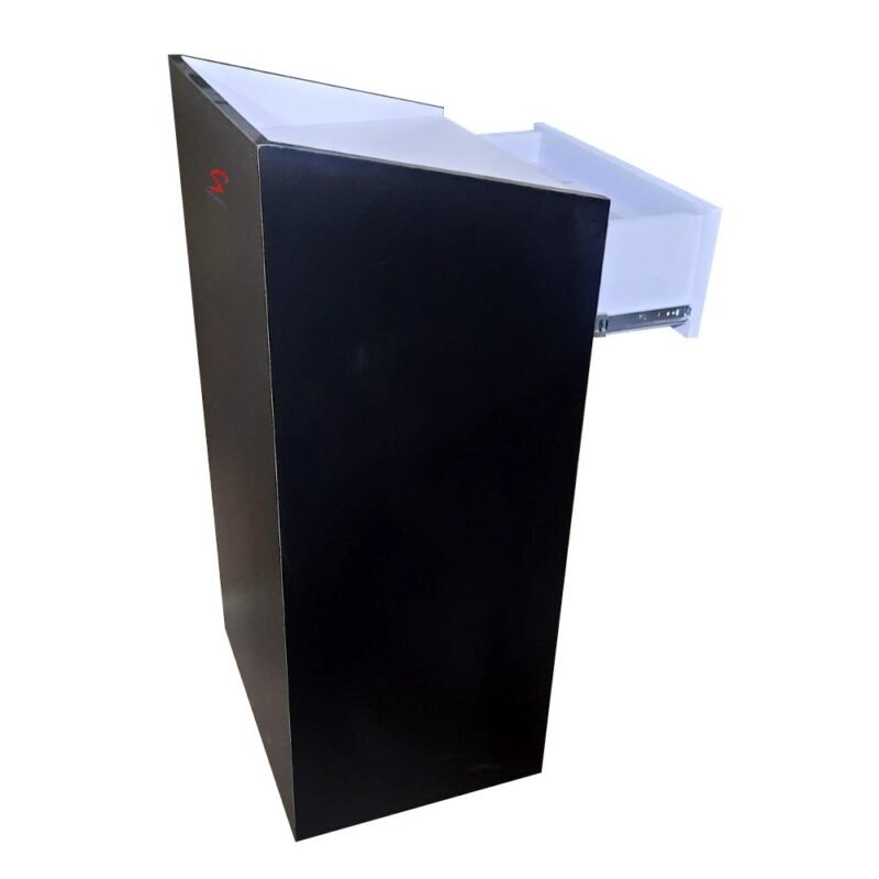 Black & White Wooden Podium Stand with 3 shelves for storage