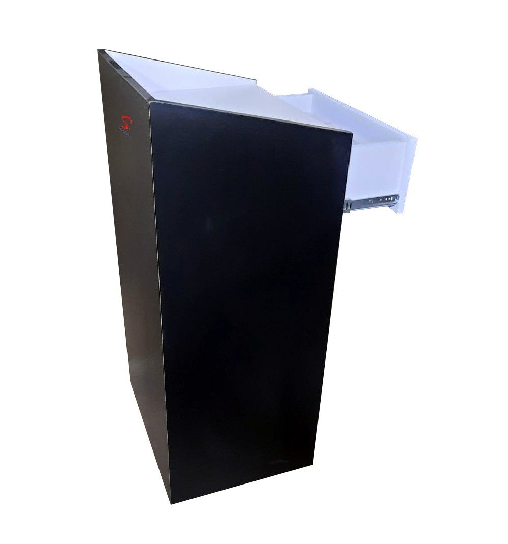 Black & White Wooden Podium Stand with 3 shelves for storage